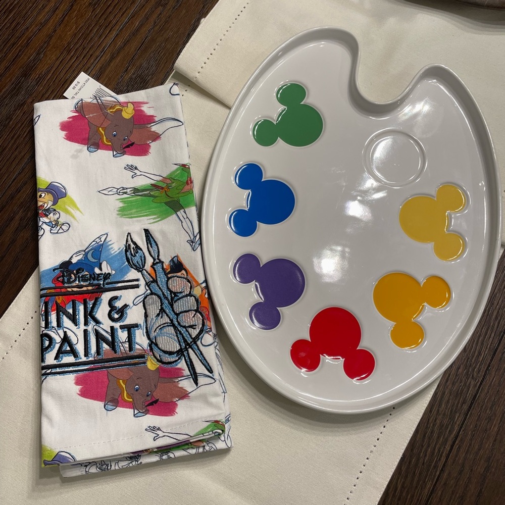 Disney Park Ink&Paint Collection Color Palette Platter Tray&Kitchen Towel Set
